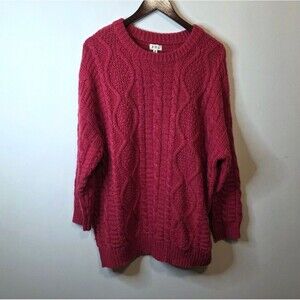 POL Dark Pink Burgundy Oversized Cable Knit Sweater Style FST109 Size Small